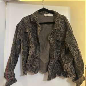 Vintage Havana Cheetah Cropped Jacket with Red Stripes along Arm